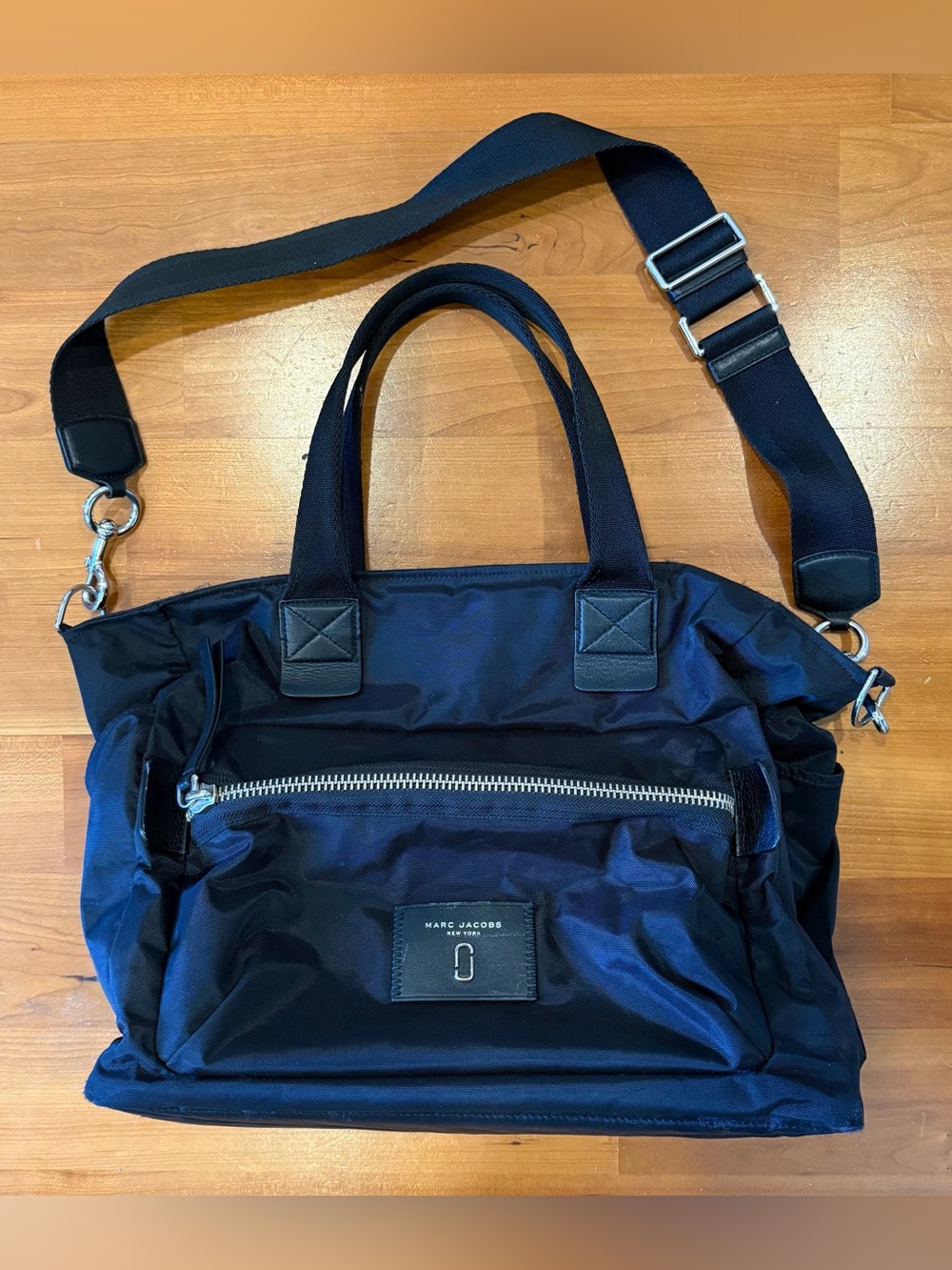 Marc Jacobs Black Diaper Bag Designer Long Strap Big Purse Tote Duffle Pockets